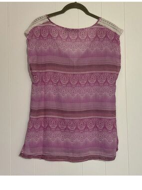 Prana Pink Patterned Lace-Trim Cap Sleeve Top